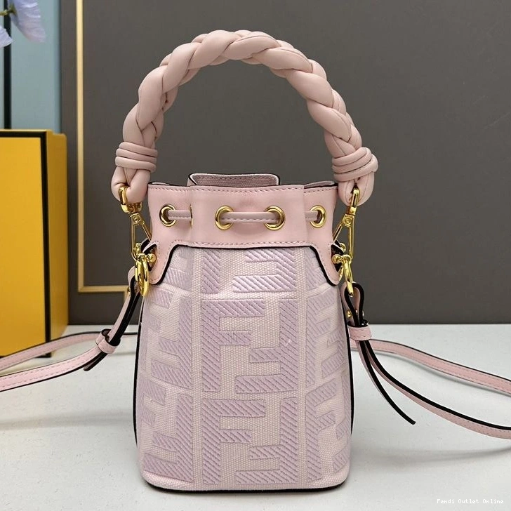 Cheap Bag Mon Handle Mini Fendi Woven FF Pink Motif Canvas with Bucket In Tresor 0716